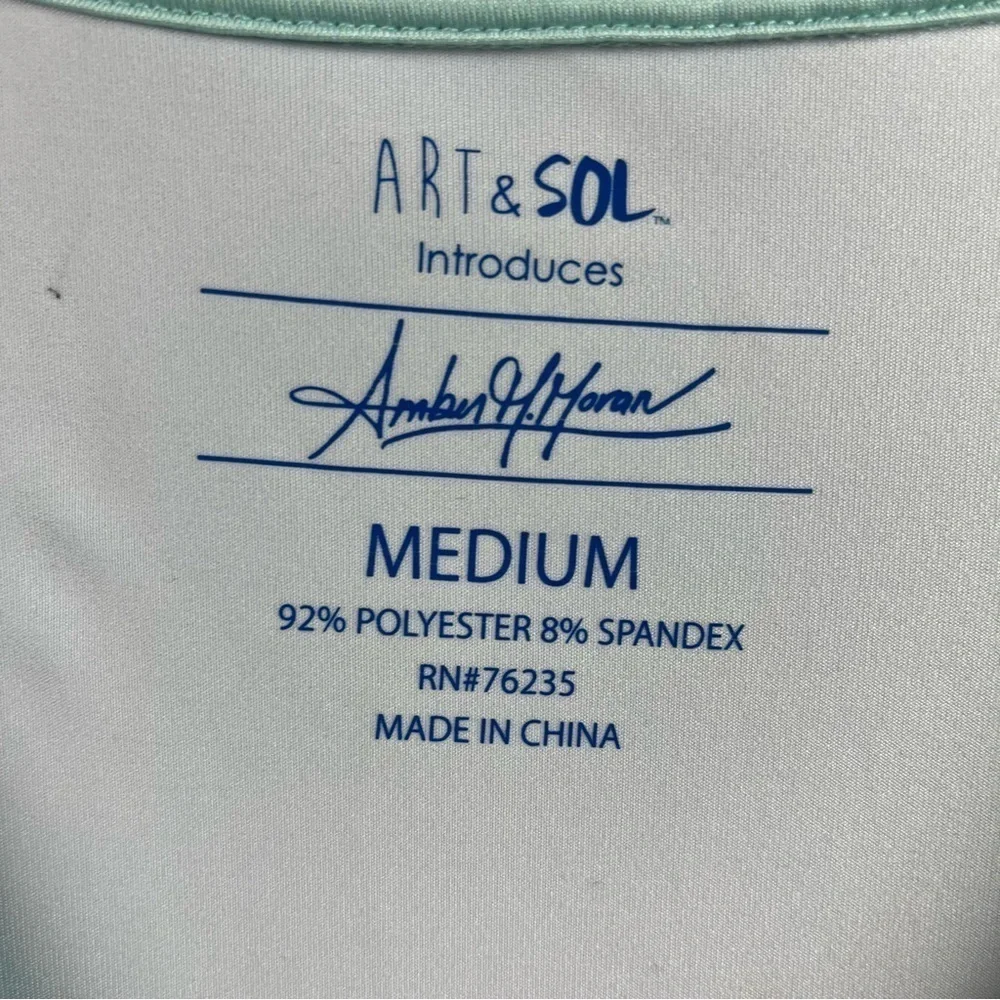 Art & Sol Amber Moran Womens Shirt Seafoam Fishing Lures Stretch V Neck Medium - Picture 8 of 10